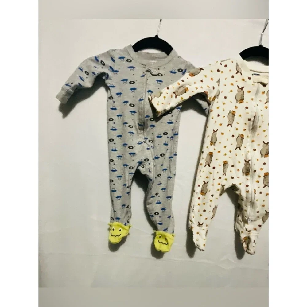Lot of 3 Carter's Old Navy Baby Boy 6-9M Cotton Sleep and Play Whales Monsters